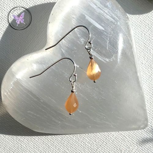 Faceted Peach Moonstone Drop Earrings